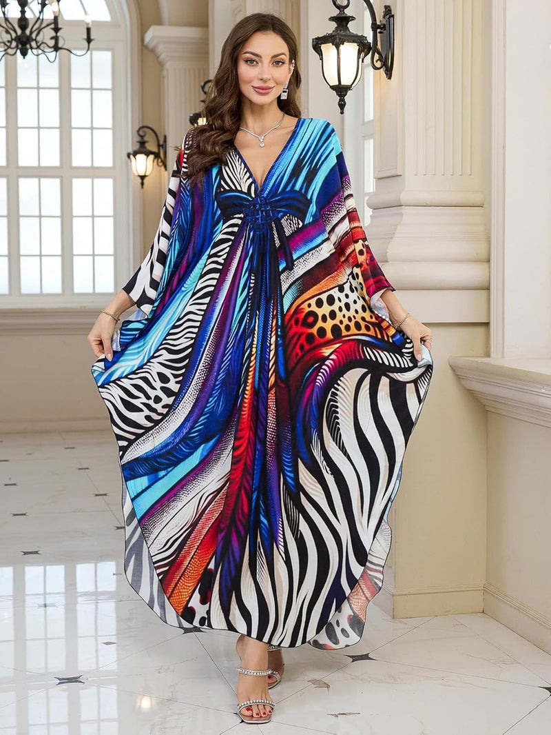 KEYLORTING Women’s Kaftan Beach Cover Up Dress Plus Size Summer Swimsuit Loungewear Maxi Dress - Image 2